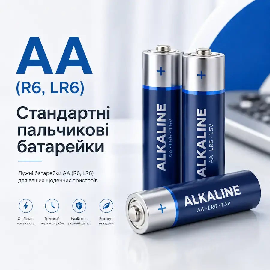 Лужні батарейки AA (R6, LR6) стандартного пальчикового типорозміру