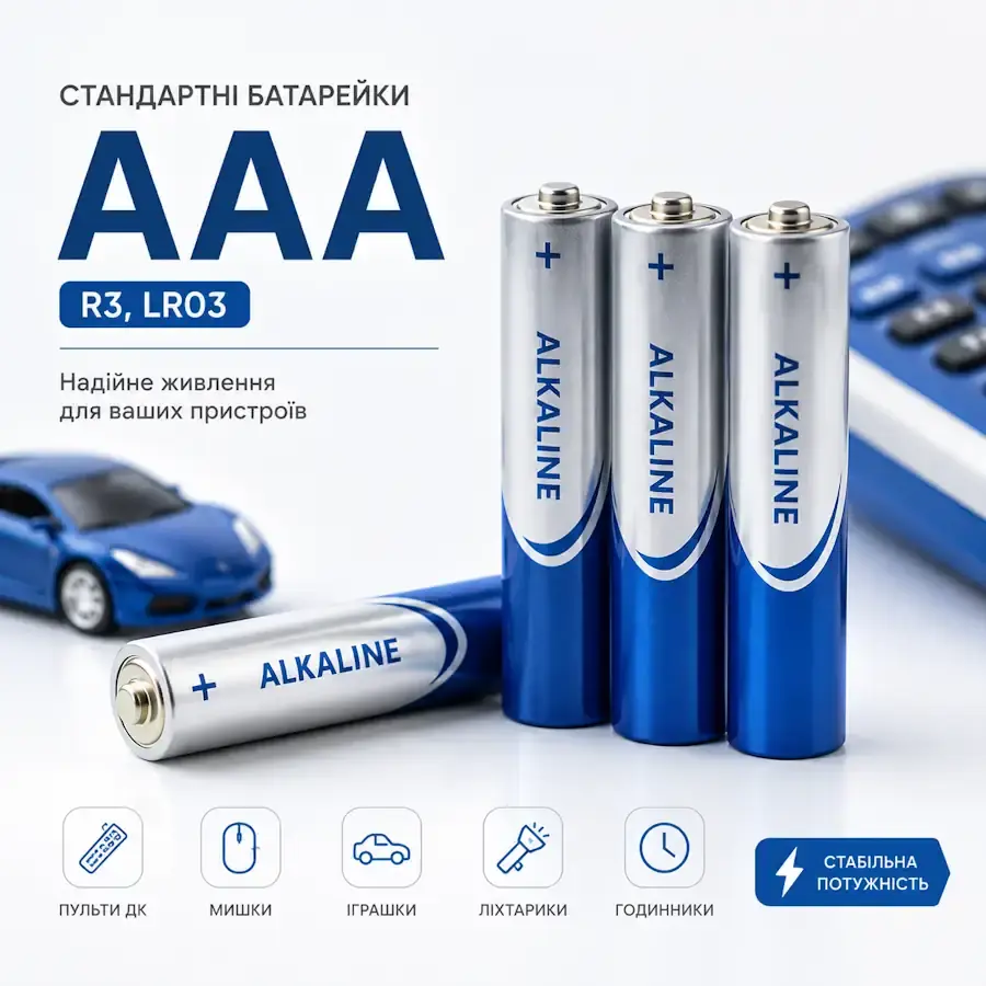 Лужні батарейкаи ААА (R3, LR03) стандартного типорозміру