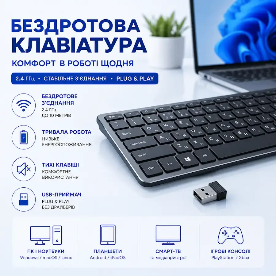 Бездротова клавіатура з бездротовим підключенням