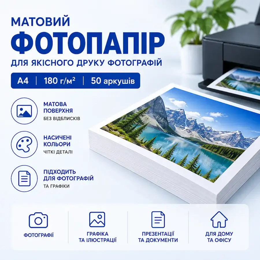 Матовий фотопапір для друку фотографій та презентацій