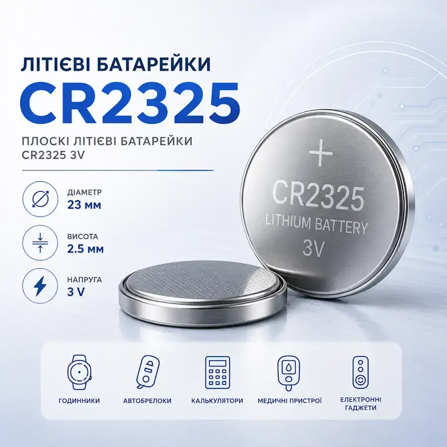Літієва батарейка CR2325 3 В діаметром 23 мм і товщиною 2,5 мм