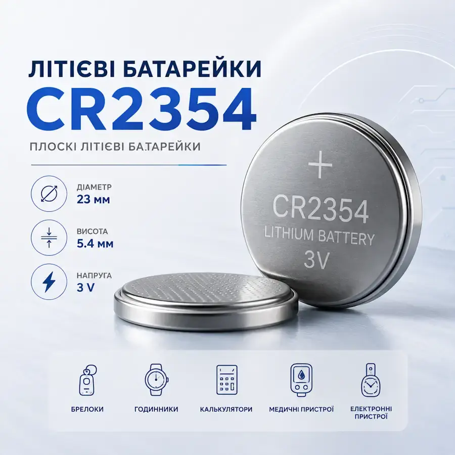 Літієва кнопкова батарейка CR2354 3 В діаметром 23 мм і висотою 5,4 мм