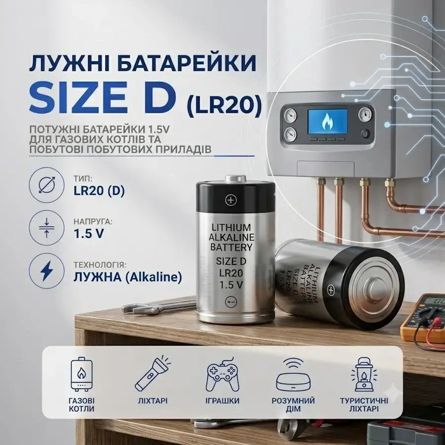 Батарейки D (R20, LR20) 1,5 В циліндричного формату