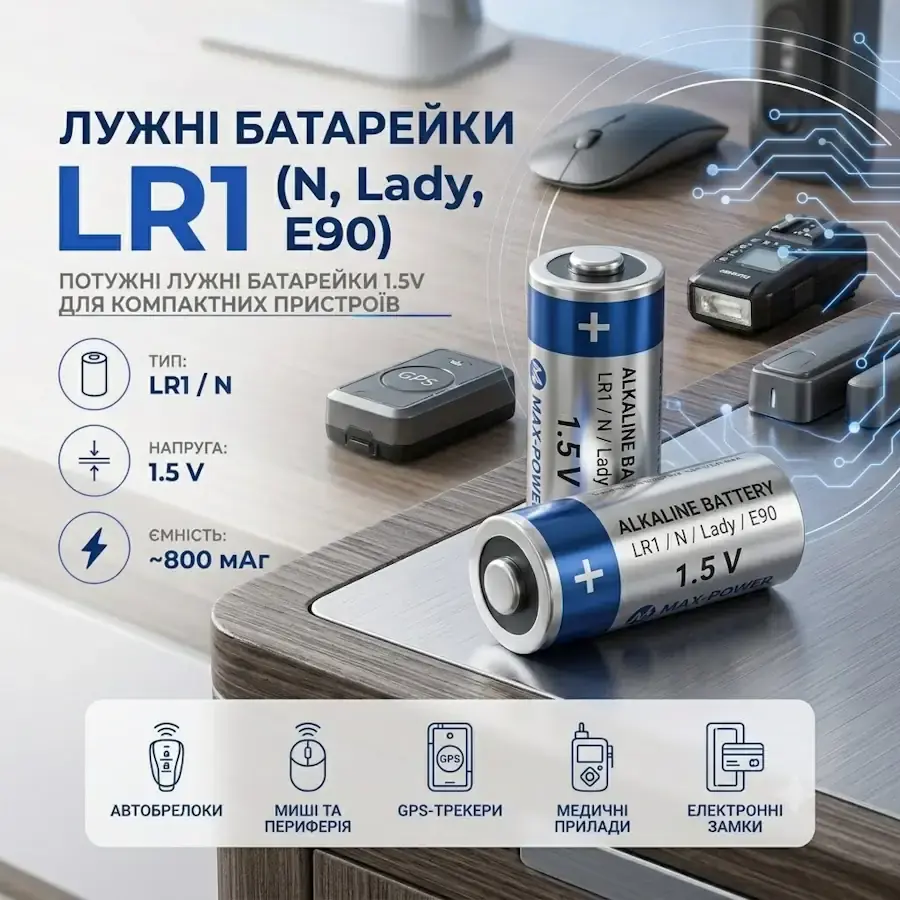 Лужна батарейка LR1 (N, Lady, E90) 1,5 В циліндричного типу