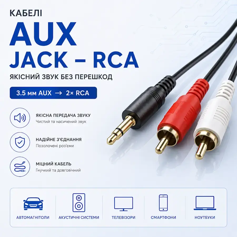 Кабель AUX (Jack) – RCA для підключення аудіопристроїв