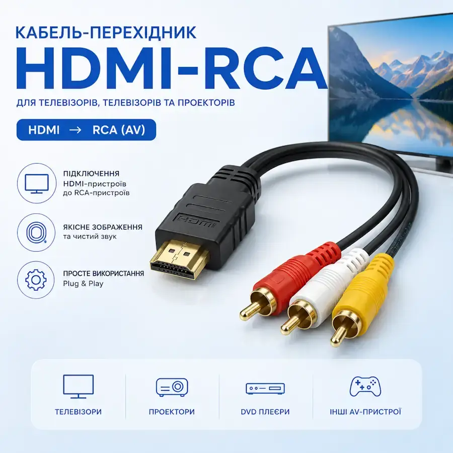 Конвертер і кабель HDMI-RCA для підключення цифрових пристроїв до телевізора з RCA-роз'ємами