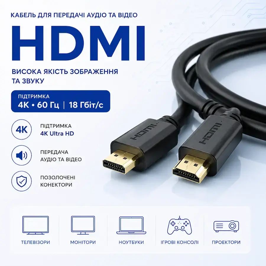 HDMI кабелі та перехідники для підключення телевізорів, моніторів і мультимедійних пристроїв