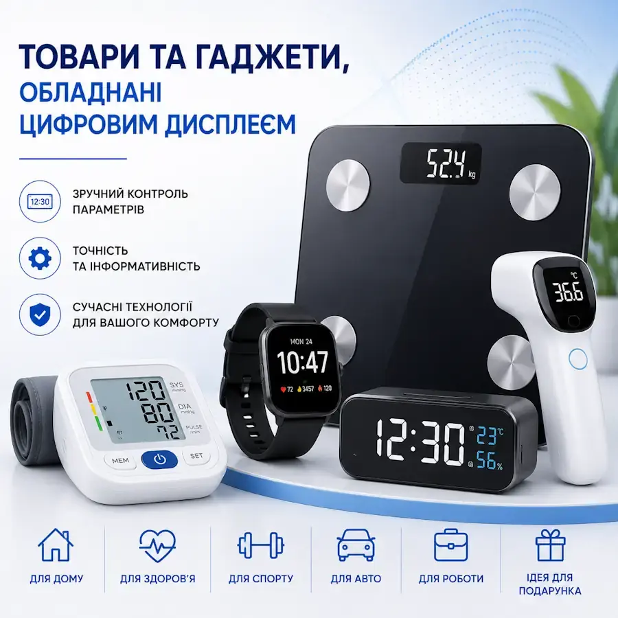 Товари та гаджети, обладнані цифровим дисплеєм