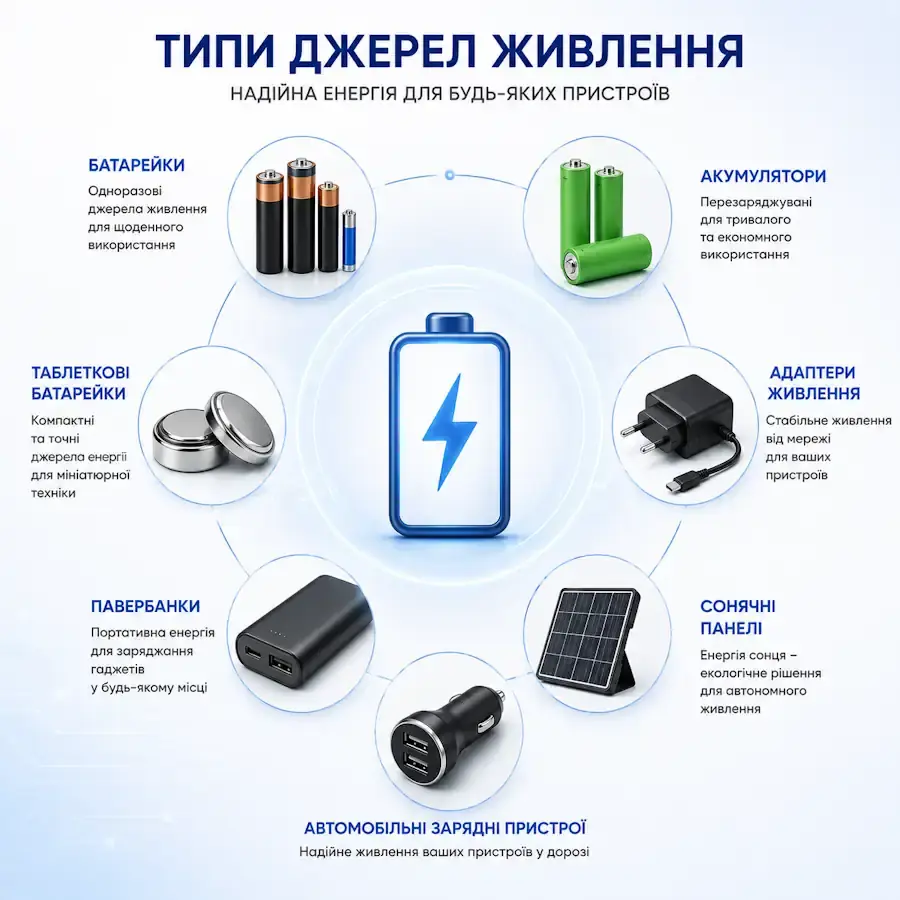 Основні типи джерел живлення для електронних пристроїв