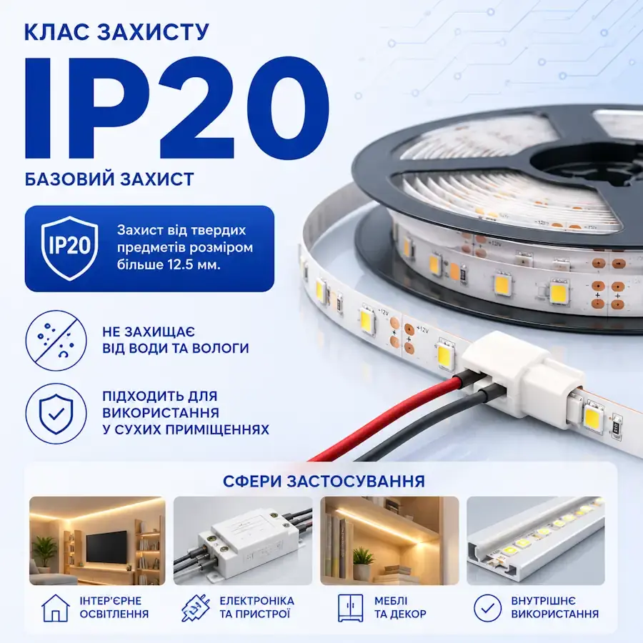 Позначення класу захисту IP20 для електротехнічного обладнання
