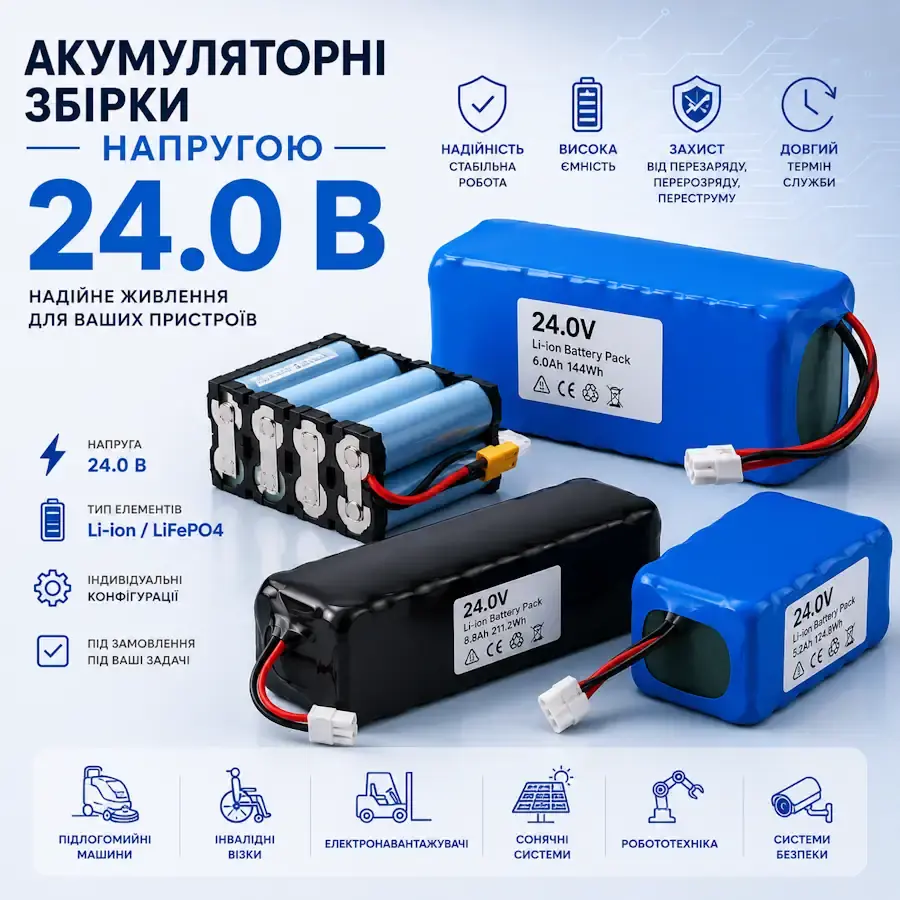 Акумуляторна збірка 24 В із з'єднаних акумуляторних елементів
