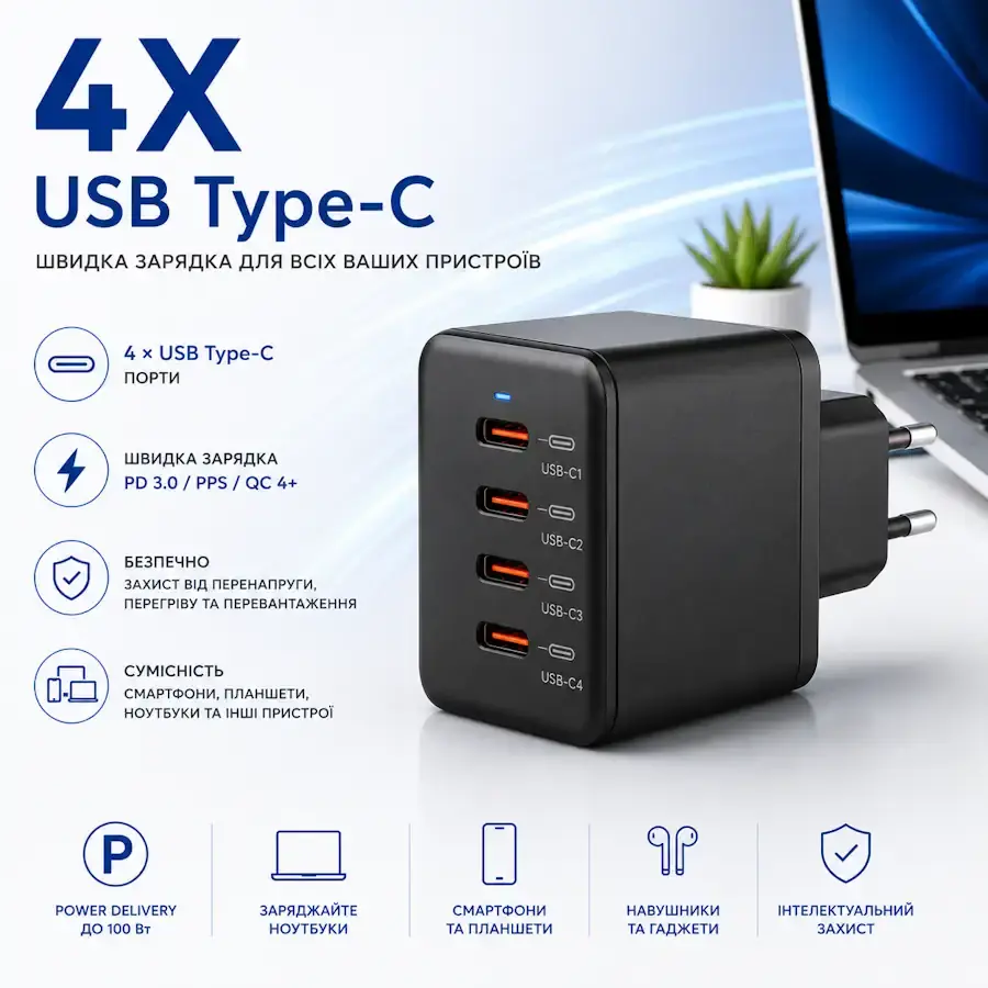 Пристрій із чотирма портами USB Type-C