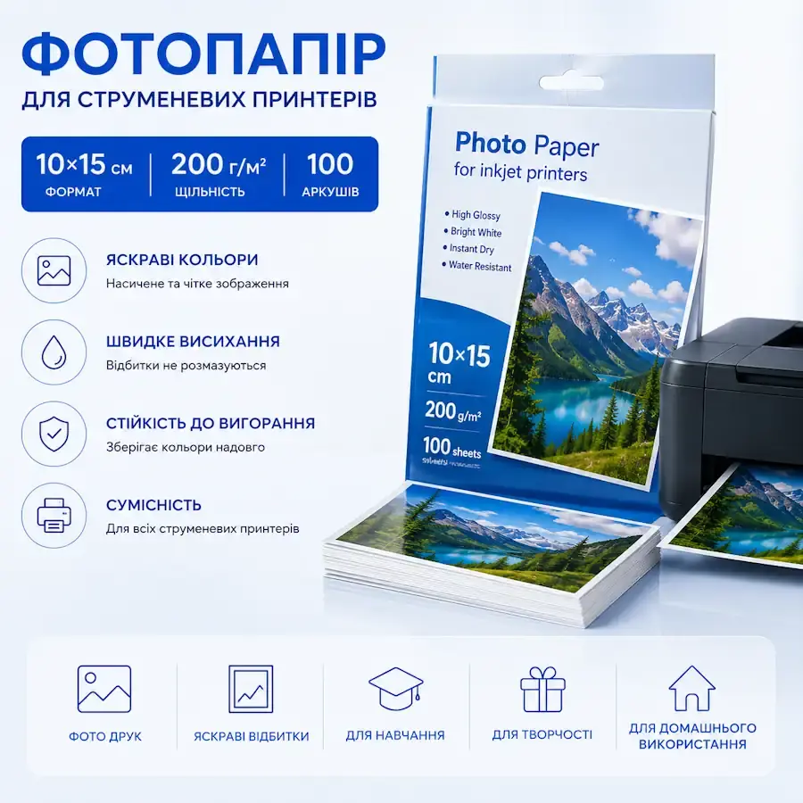 Фотопапір для струменевого принтера різної щільності та типу покриття