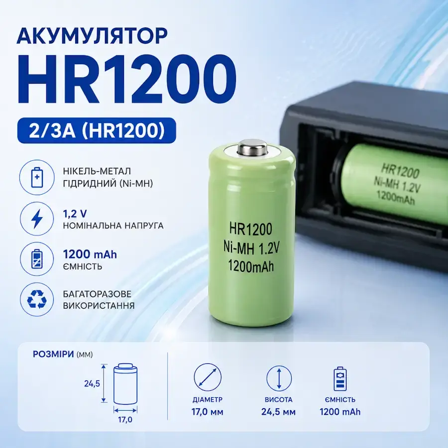 Циліндричний акумулятор типорозміру 2/3A