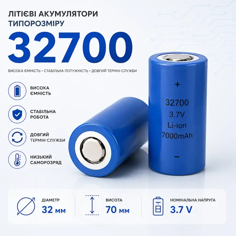 Циліндричний акумулятор 32700 типорозміру 32×70 мм