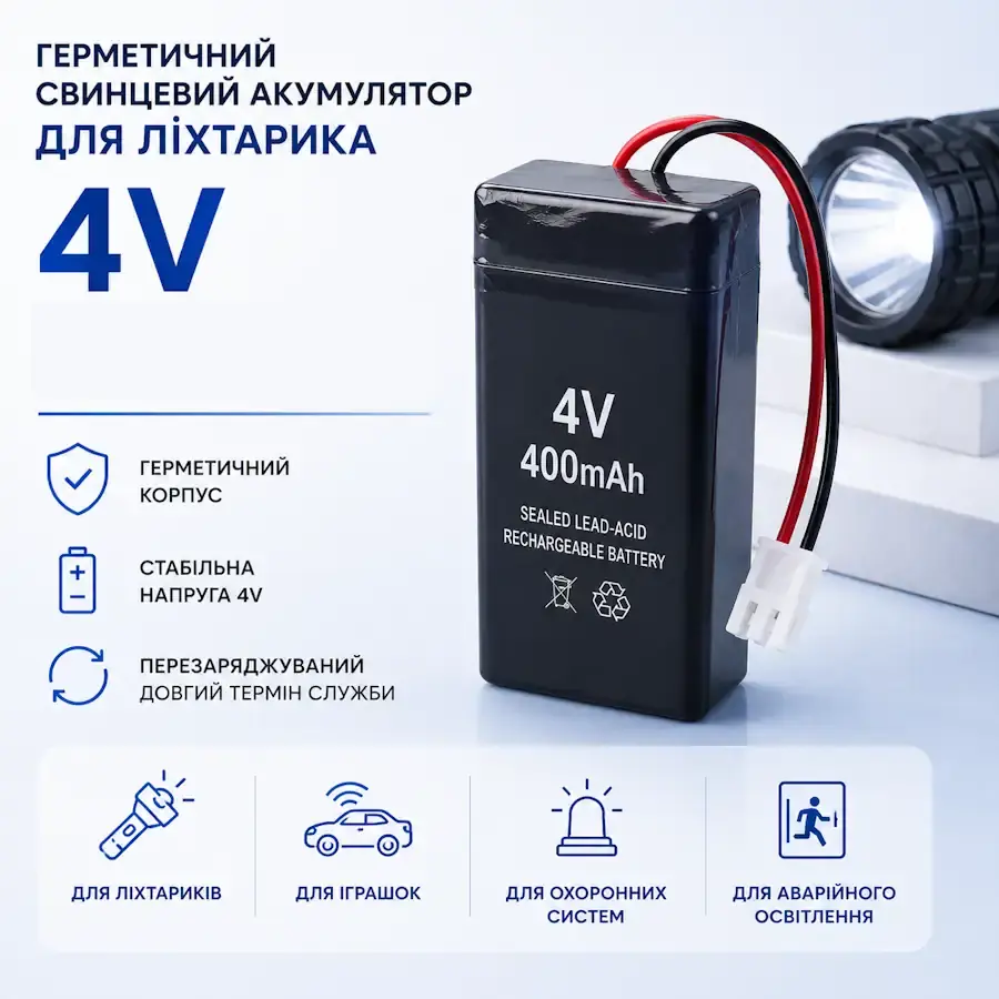 Герметичний свинцево-кислотний акумулятор для акумуляторного ліхтаря