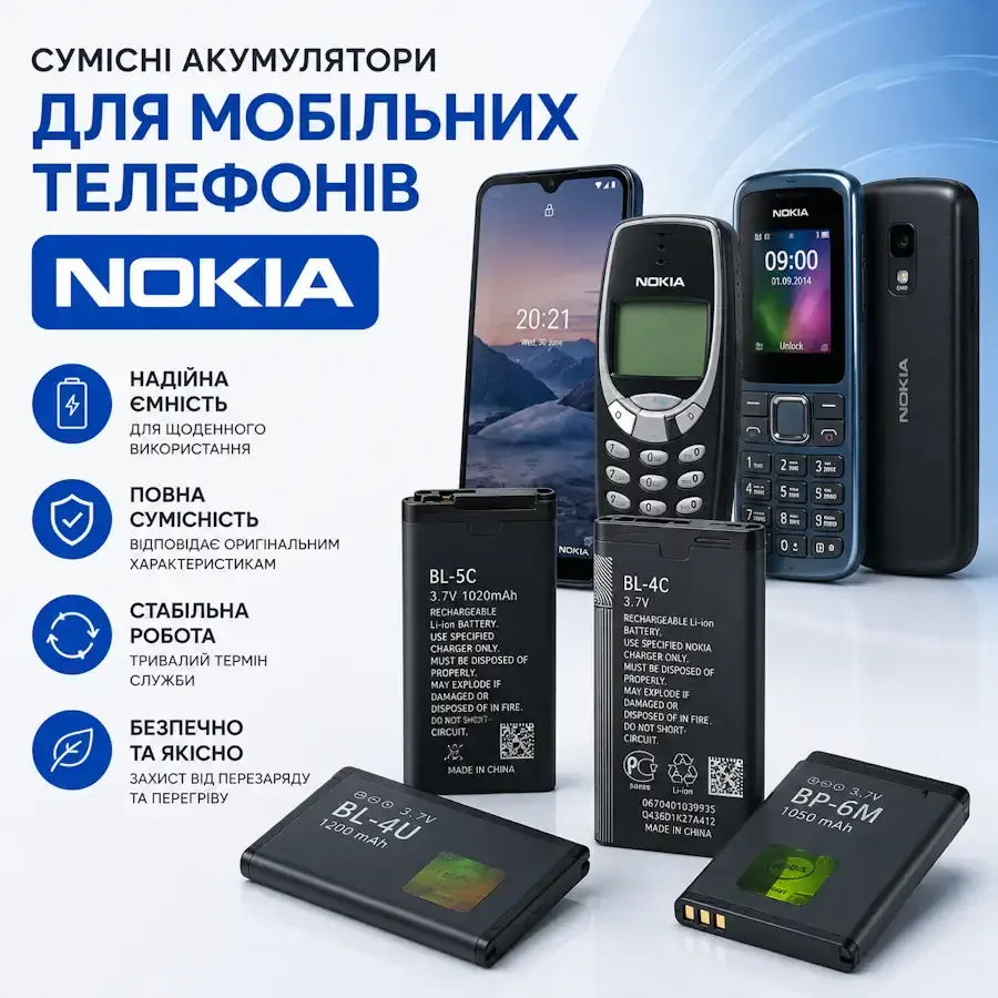 Сумісний акумулятор для мобільного телефону Nokia
