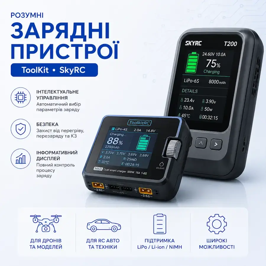 Розумний зарядний пристрій для акумуляторів з автоматичним визначенням режиму заряджання