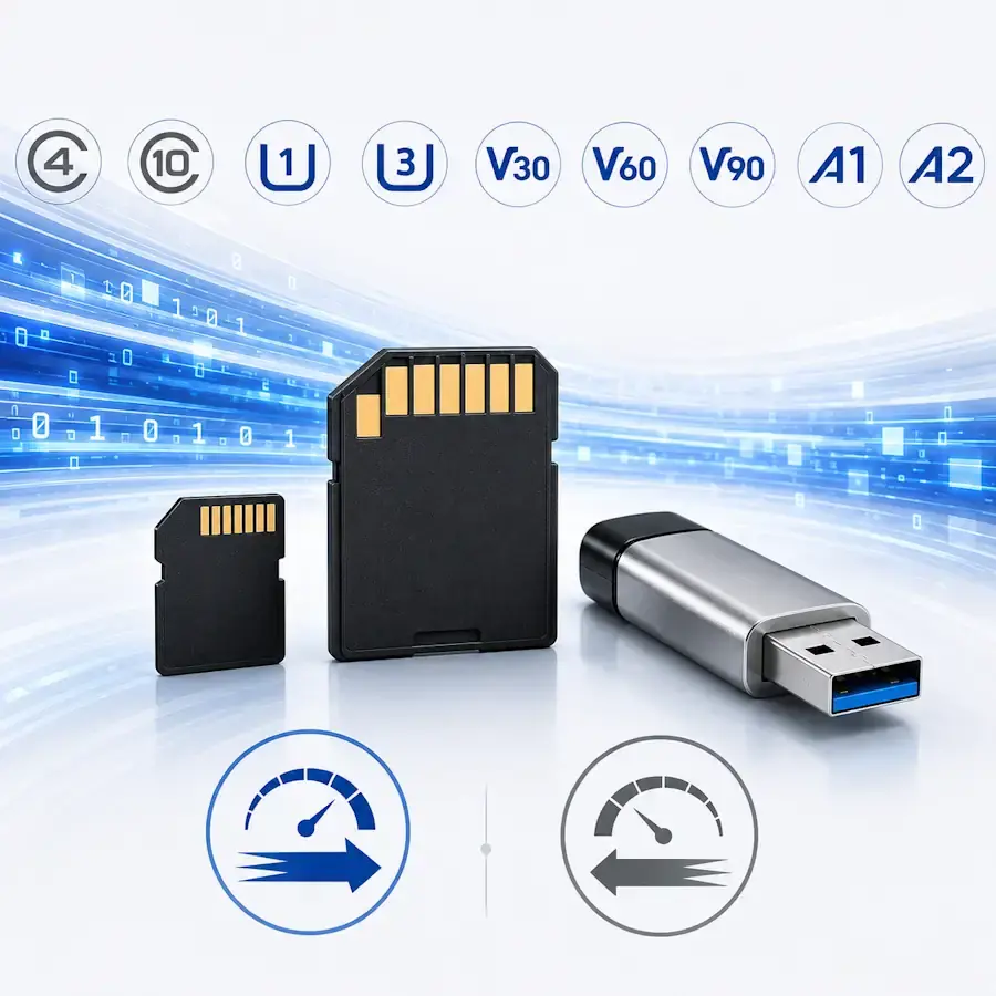Порівняння класів швидкості карт пам'яті SD і USB-флешок із позначенням швидкості читання та запису