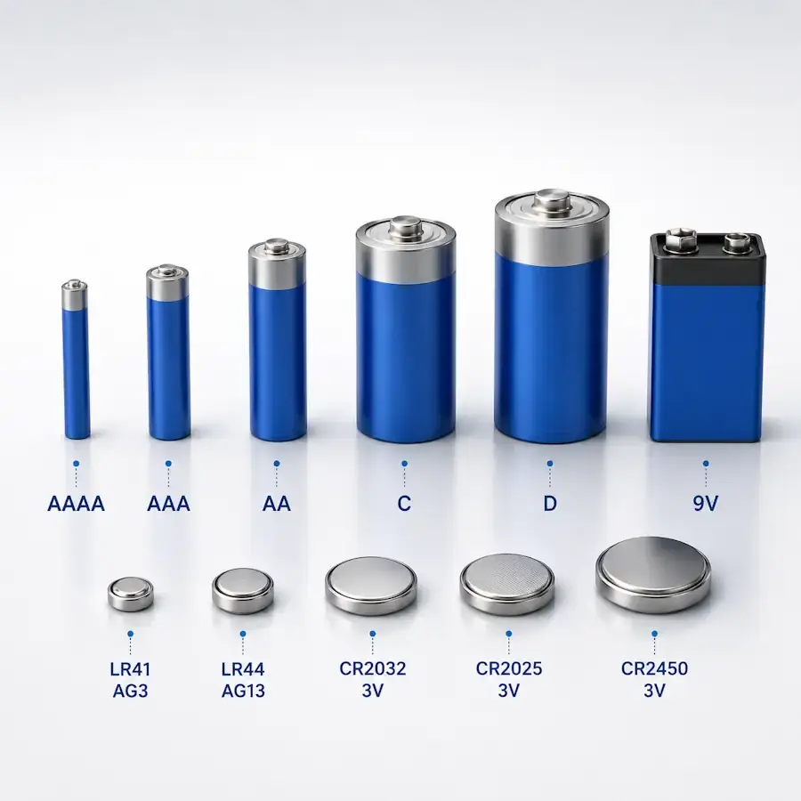 Популярні типорозміри батарейок AA, AAA, C, D, 9V та інші
