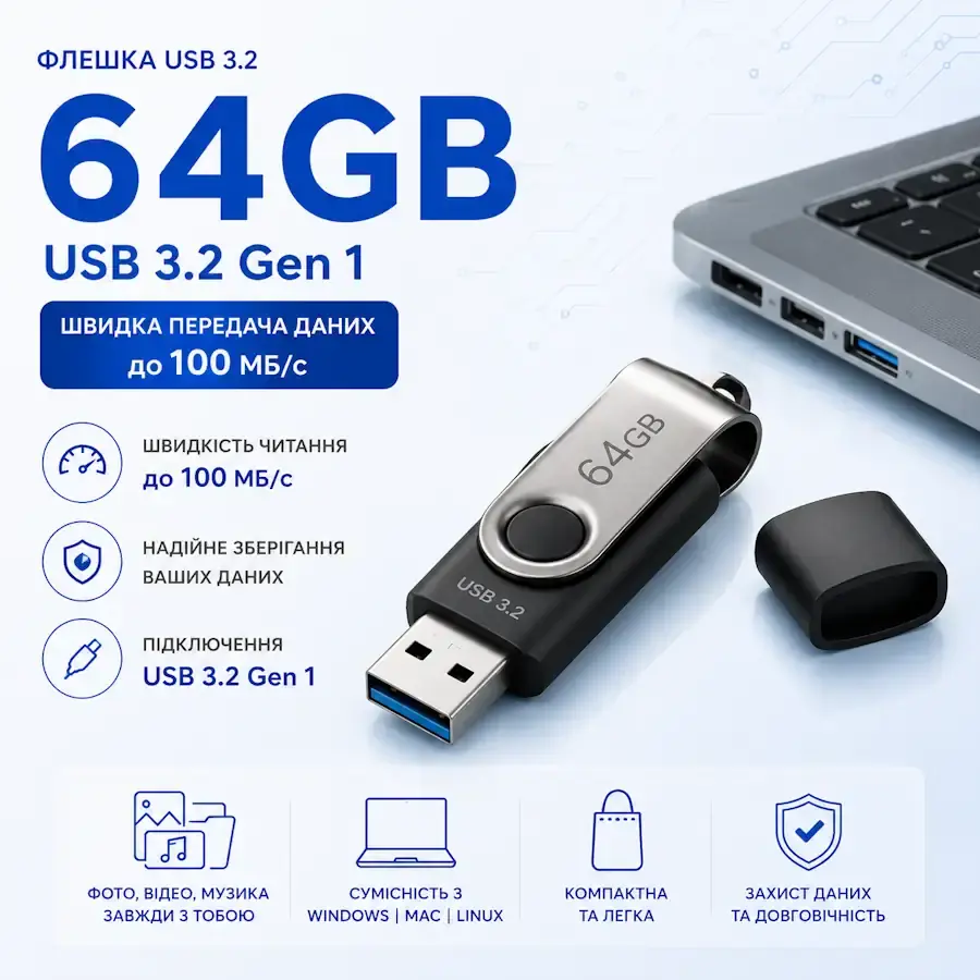 USB флешка для зберігання та перенесення даних різного обсягу пам'яті