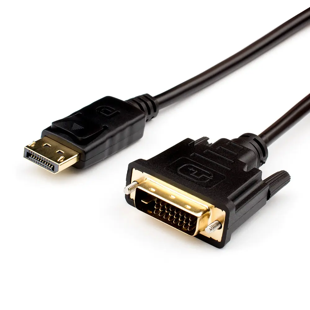 Кабель DVI-HDMI, підключений до комп'ютера та монітора, демонструючи зручне підключення між пристроями з різними відеоінтерфейсами.