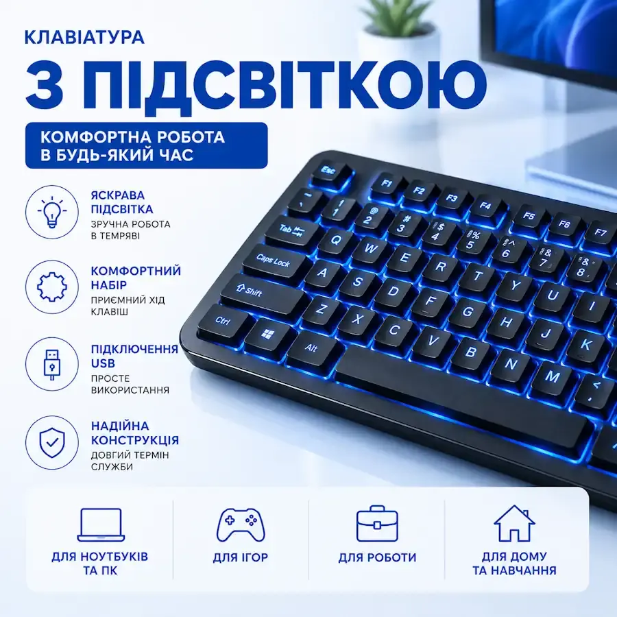 Клавіатура з підсвіткою RGB на сучасному робочому столі, створює яскравий і стильний вигляд