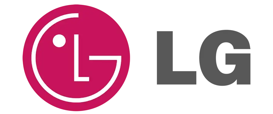 Логотип LG на фоні сучасної побутової техніки та електронних пристроїв для дому та офісу.
