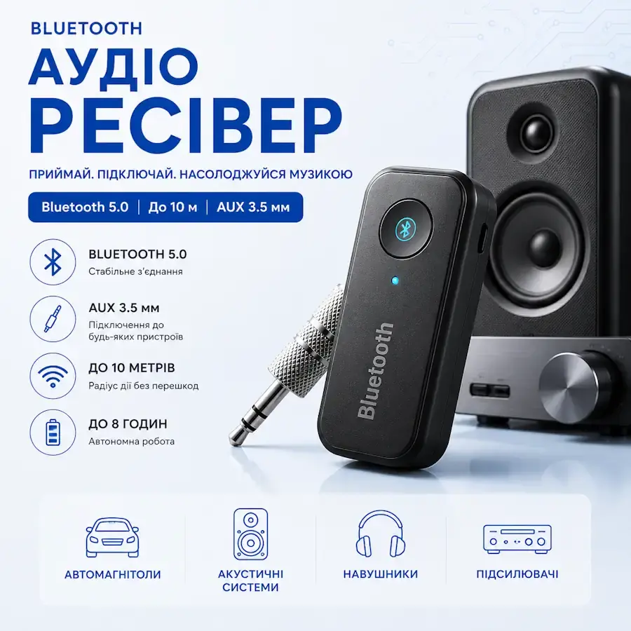 Bluetooth аудіоресівер для бездротового підключення смартфона до аудіосистеми