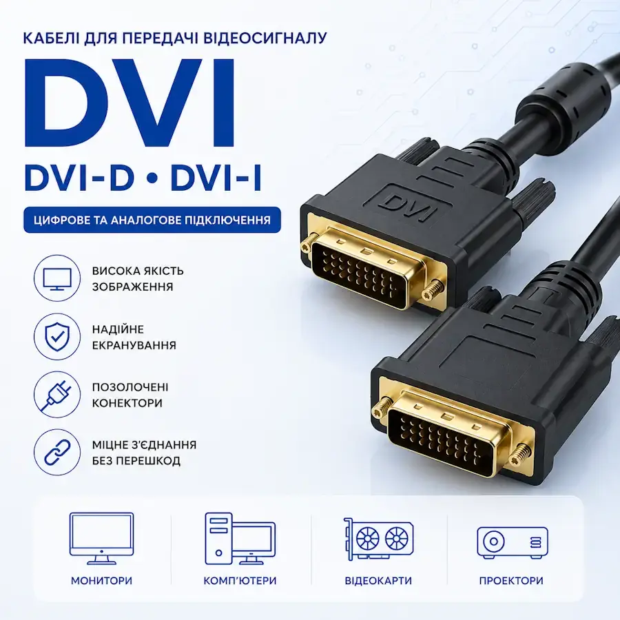 Кабель і перехідник DVI для підключення монітора або відеокарти