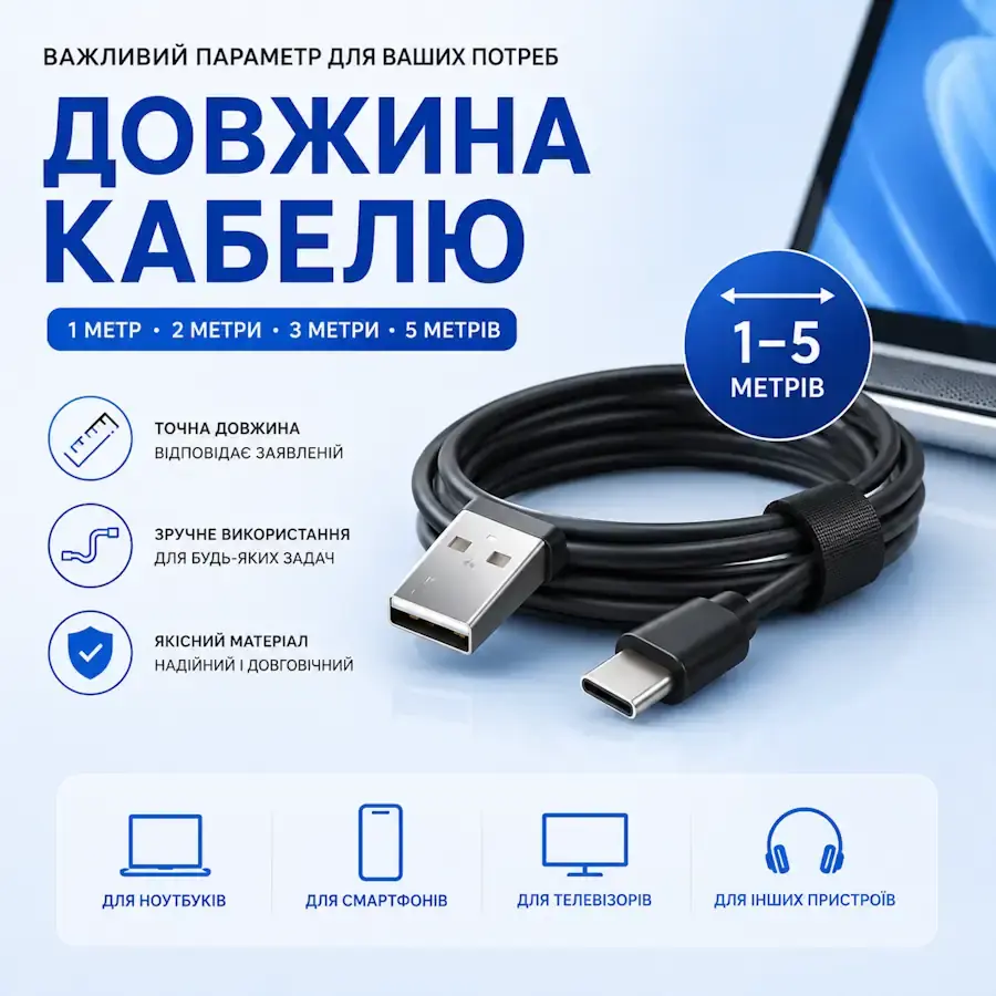 Кабель довжиною 3 м для заряджання та передачі даних