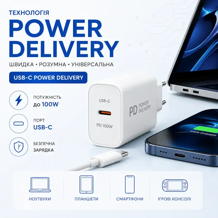 Технологія швидкого заряджання USB Power Delivery (PD) через USB Type-C
