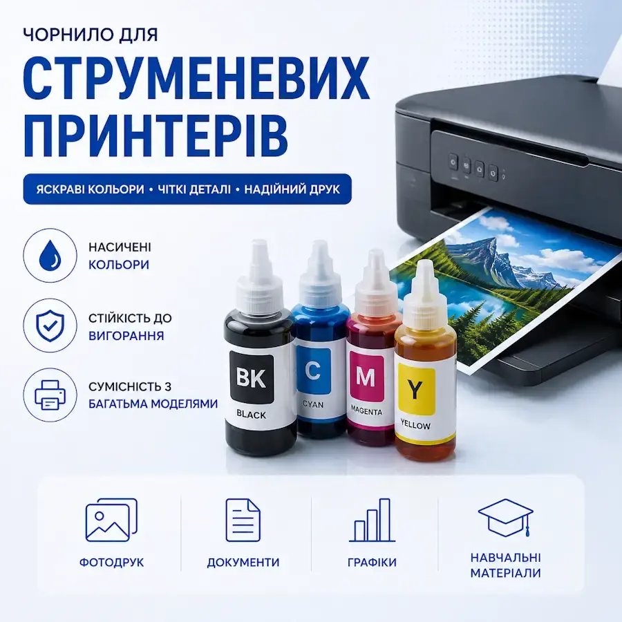 Чорнило для струменевих принтерів Epson, Canon, HP і Brother