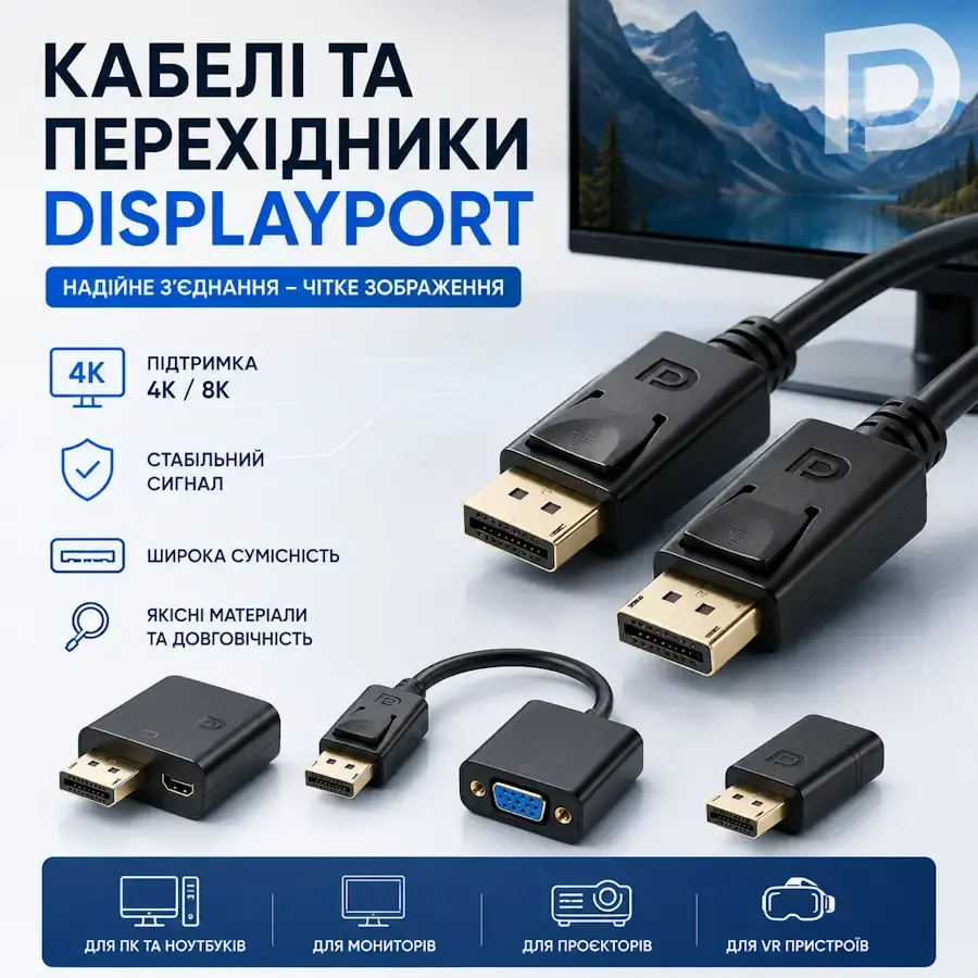 Кабель, перехідник та хаб з роз'ємом DisplayPort