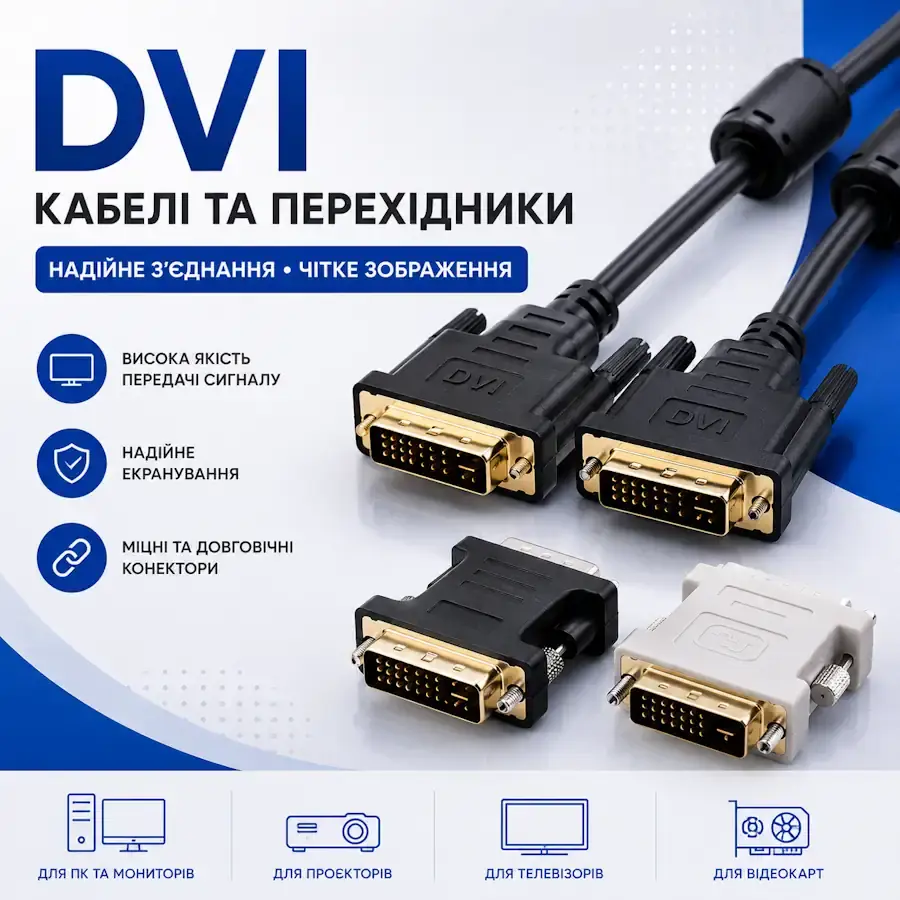 Кабелі, перехідники та адаптери з роз'ємом DVI