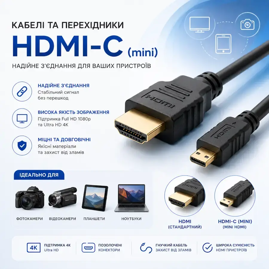 Кабель та перехідник з роз'ємом HDMI Mini (Type C)