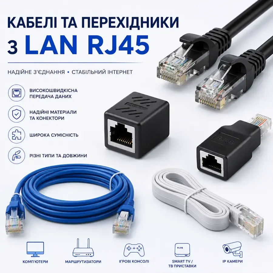 Кабель Ethernet з мережевим роз'ємом RJ45 LAN
