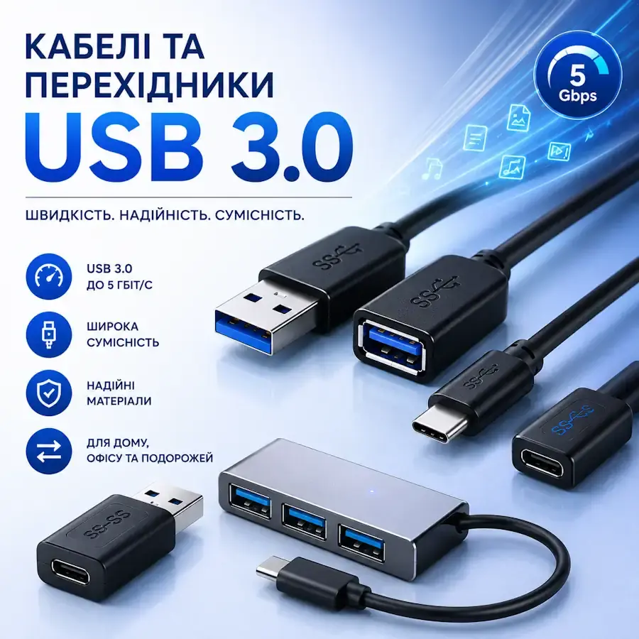 Кабелі, перехідники та гаджети з роз'ємом USB 3.0 синього кольору