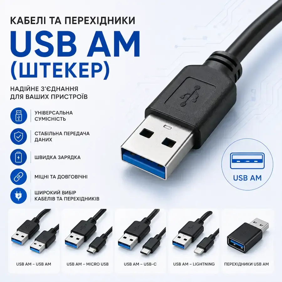 Кабель та перехідник з роз'ємом USB Type-A USB AM штекер