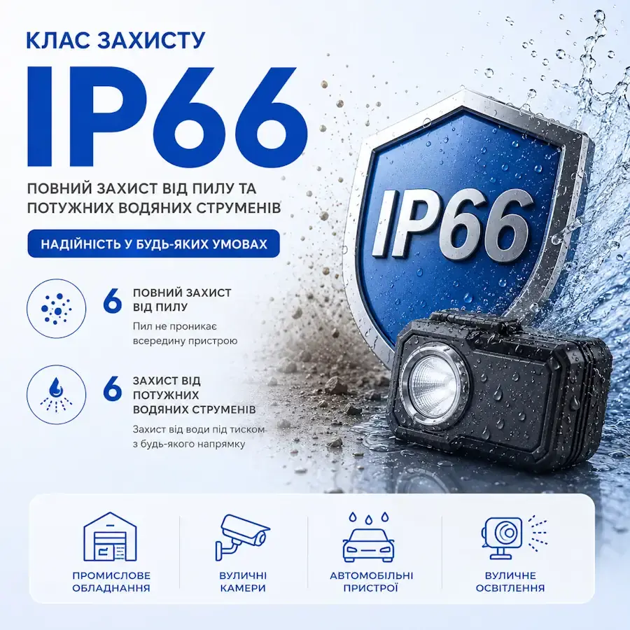 Ліхтарик із класом захисту IP66 від пилу та потужних струменів води