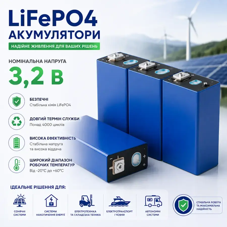 LiFePO4 акумулятори з номінальною напругою 3,2 В