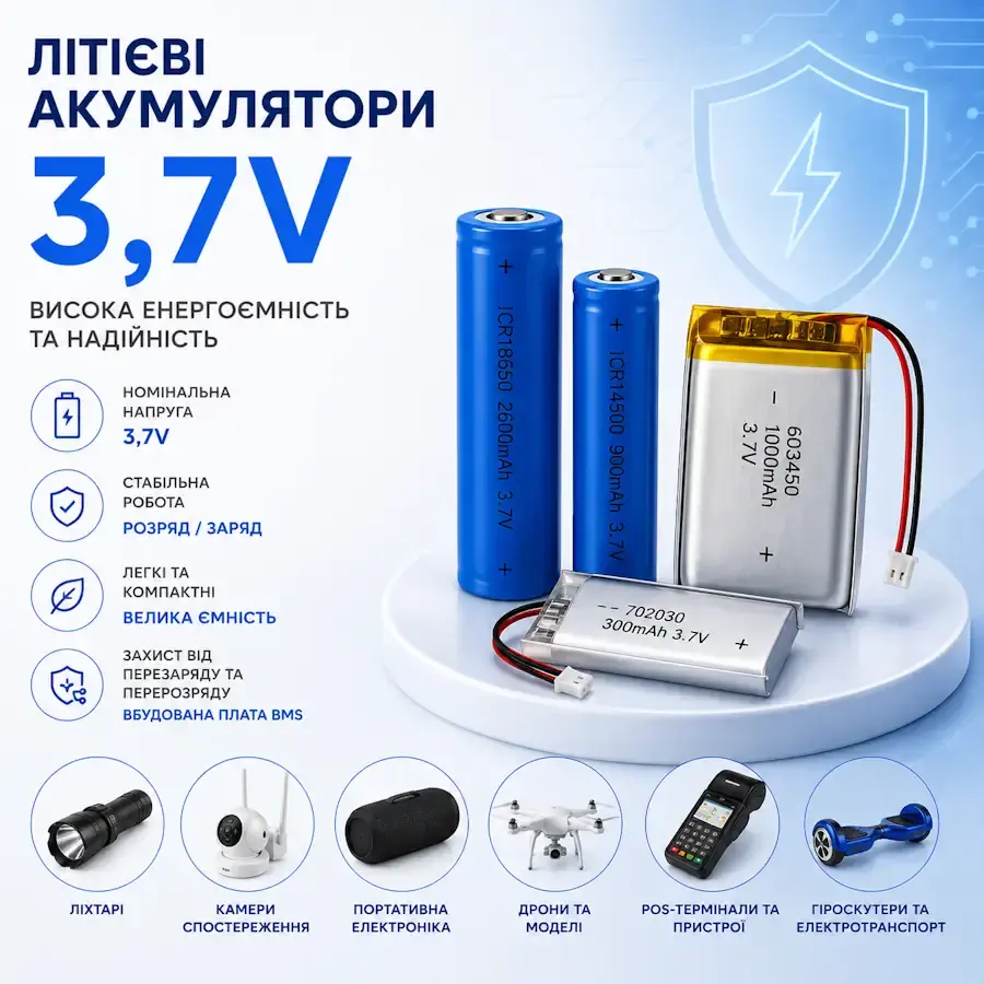 Літієві акумулятори з номінальною напругою 3,7 В