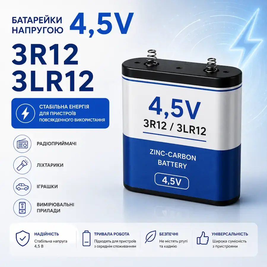 Батарейки 4,5 В типорозміру 3R12 і 3LR12