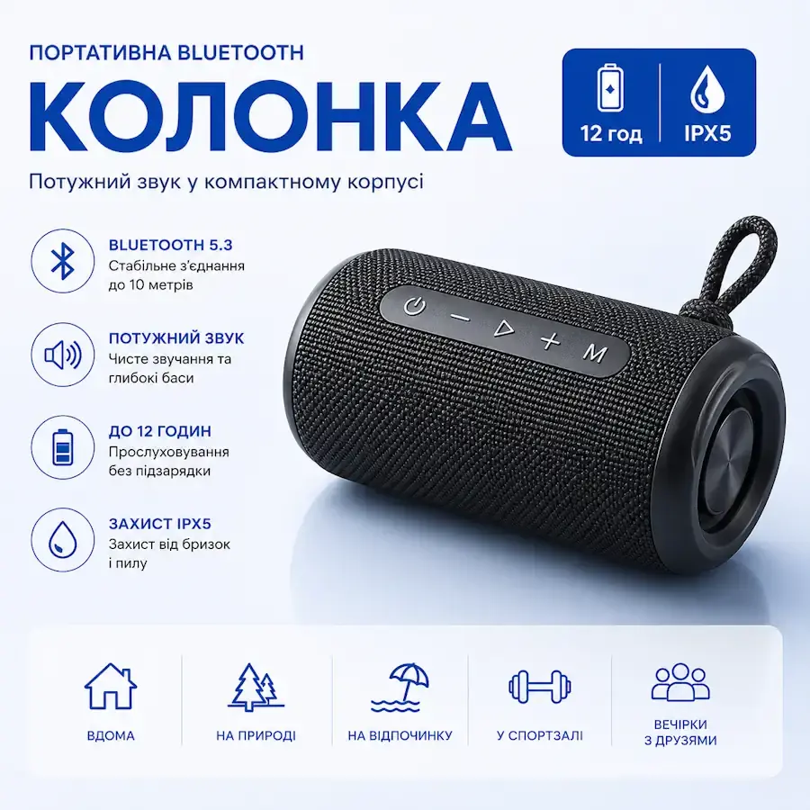 Портативна Bluetooth колонка для бездротового відтворення музики