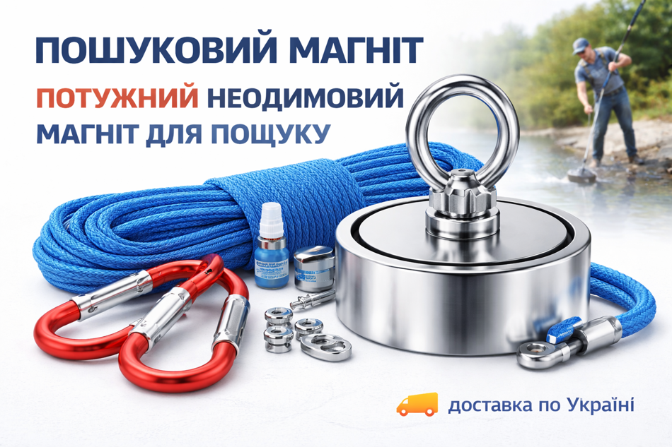 рекламний постер з зобреженням пошукового магніту, карабіна та матузки