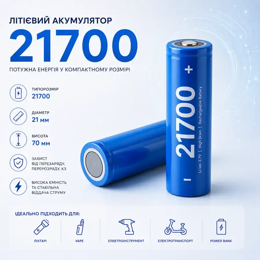 Літій-іонний акумулятор типорозміру 21700