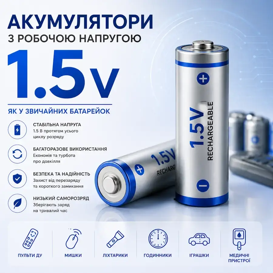 Акумулятори 1,5 В із напругою як у звичайних батарейок