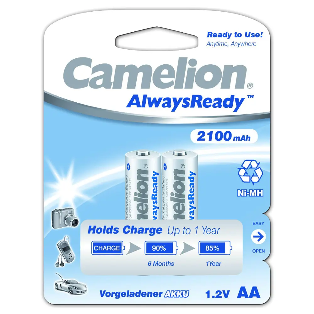 Акумулятор CAMELION Ni-MH АА HR06 2100 mAh (Always Ready) 2bl), зображення 2
