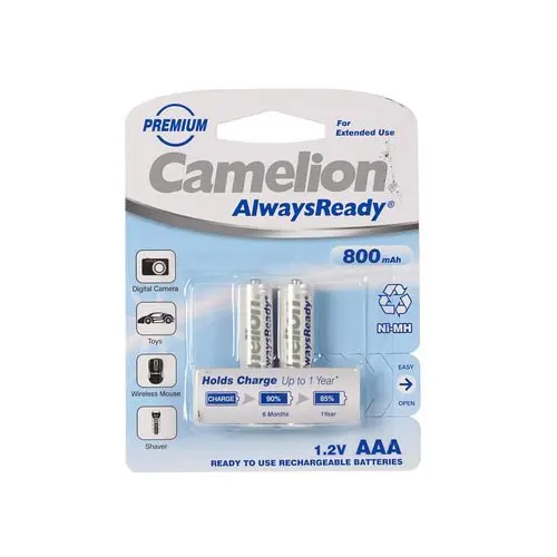 Акумулятор CAMELION Ni-MH ААА R03 800 mAh (Always Ready) 2bl), зображення 2