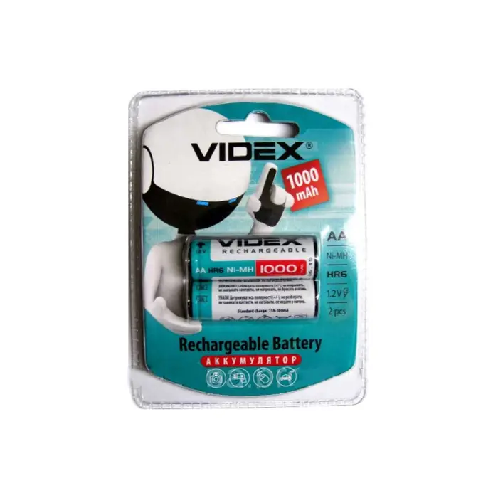 Акумулятор VIDEX Ni-MH AA HR06 1000mAh 2bl), зображення 4 Акумулятор VIDEX Ni-MH AA HR06 1000mAh 2bl), зображення 4